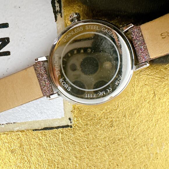 Michael Kors MK7111 Charley Ross Gold Glitz Leather Strap Watch main image 7
